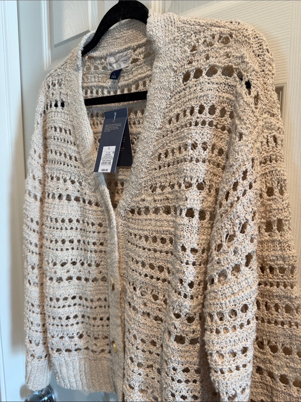 Universal Thread Beige Open-Weave Crochet Button Cardigan - Picture 3 of 4